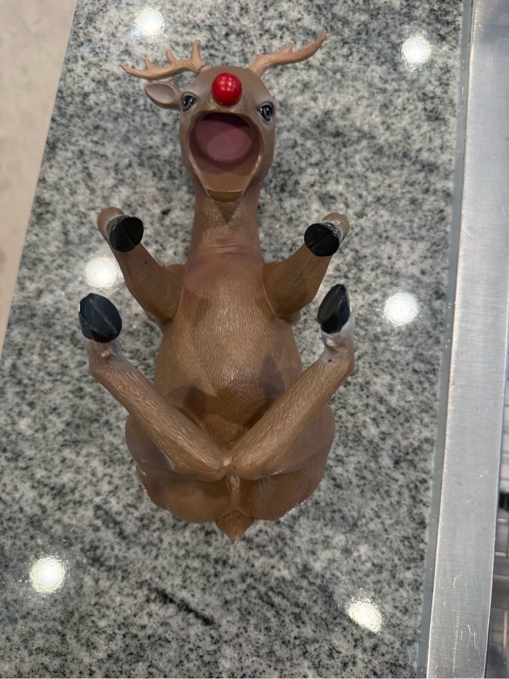 Festive Brown Reindeer Holiday Ornament with Red Nose wine holder